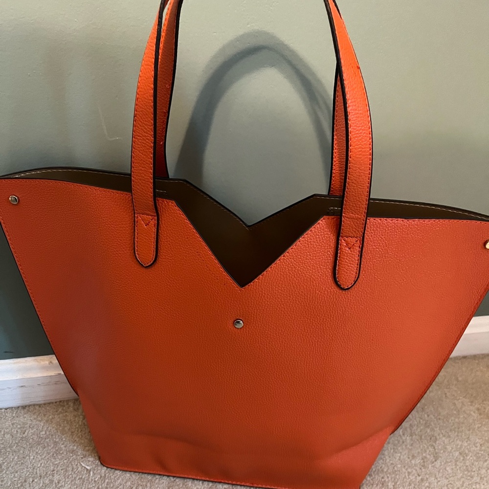 New Neiman Marcus Orange Leather Tote Bag with Tassel Accent NWT